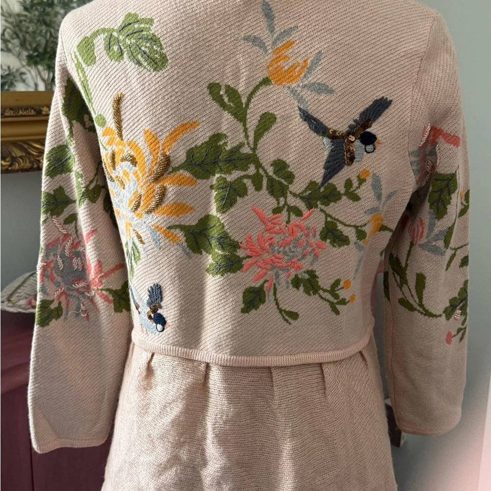 Anthropologie Embroidered Floral Bird Cardigan - Picture 4 of 5